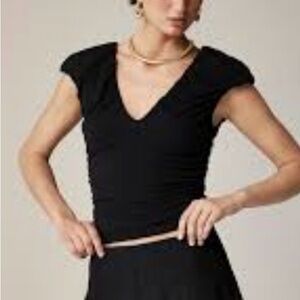 J Crew Ruched V-neck v-back top in stretch cotton blend black XL